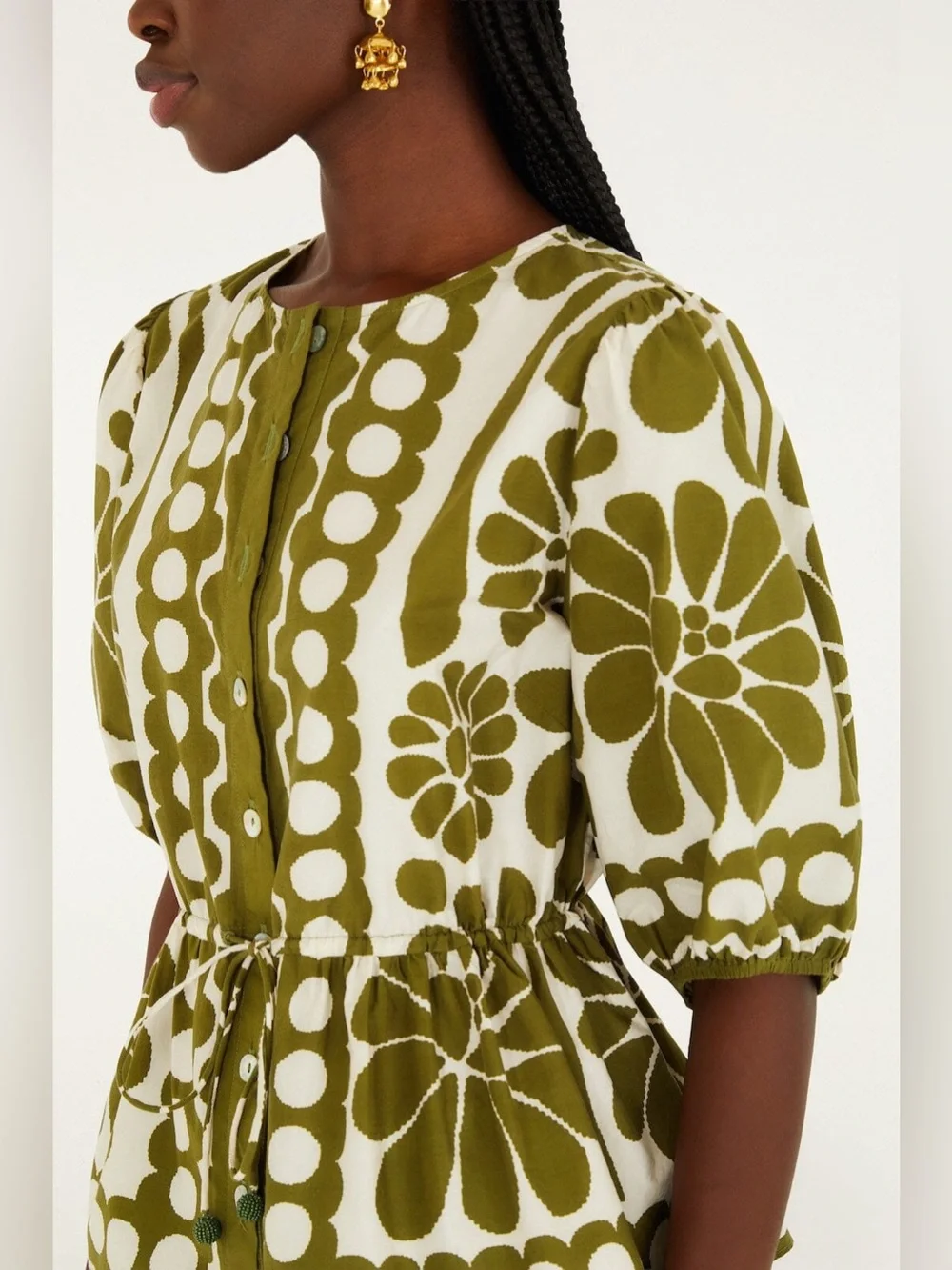 Farm Rio Green Palermo Drawstring Organic Cotton Blouse - Picture 3 of 7